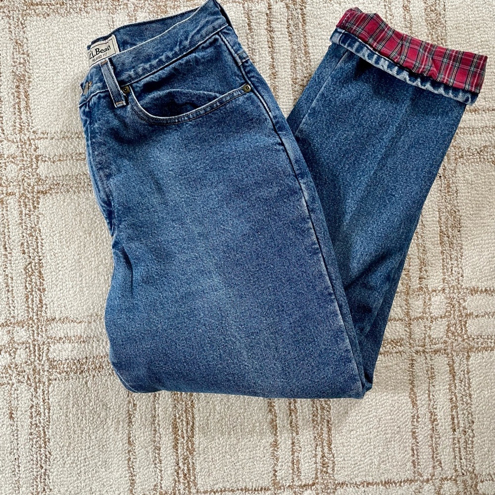 Vintage 90s Women’s LL Bean Jeans sz 12 Red Plaid Cotton Lining Relaxed Mom EUC